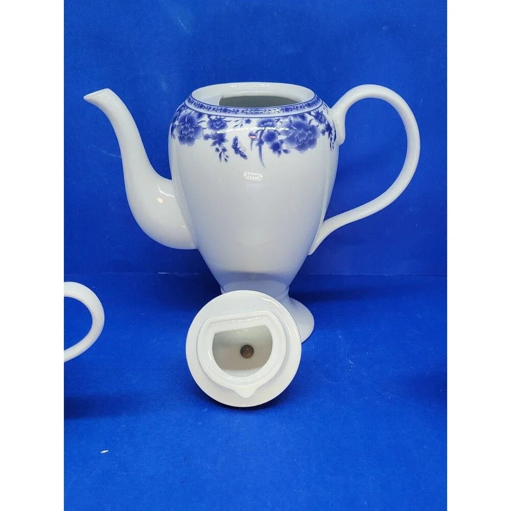 Baum Brothers Formalities Blue Rose Coffee Pot  Sugar & Creamer Set